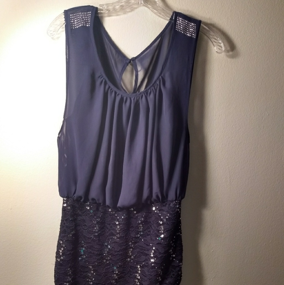 Dark Blue and Silver Formal Dress